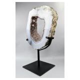 Brazilian Banded Agate Geode Portal/Slice On Metal Display Stand, 13.5" x 7.75", 4kg  Brazilian Banded Agate Geode Portal/Slice On Metal Display Stand, 13.5" x 7.75", 4kg