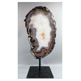 Brazilian Banded Agate Slice On Metal Display Stand, 17" Tall  Brazilian Banded Agate Slice On Metal Display Stand, 17" Tall