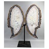 Brazilian Banded Agate Slice Wing Display On Metal Stand, 18.25" Tall  Brazilian Banded Agate Slice Wing Display On Metal Stand, 18.25" Tall