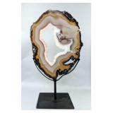 Brazilian Banded Agate Slice On Metal Display Stand, 15.5" Tall  Brazilian Banded Agate Slice On Metal Display Stand, 15.5" Tall