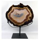 Brazilian Banded Agate Slice On Metal Display Stand, 10.25" Tall  Brazilian Banded Agate Slice On Metal Display Stand, 10.25" Tall