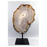 Brazilian Banded Agate Slice On Metal Display Stand, 13" Tall  Brazilian Banded Agate Slice On Metal Display Stand, 13" Tall