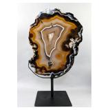 Brazilian Banded Agate Slice On Metal Display Stand, 12.5" Tall  Brazilian Banded Agate Slice On Metal Display Stand, 12.5" Tall