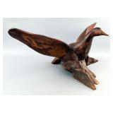 Al Coe Carved Wood Duck Sculpture, Marked With Stylized "AC" Signature, 7.25" Tall x 17.5" Wide  Al Coe Carved Wood Duck Sculpture, Marked With Stylized "AC" Signature, 7.25" Tall x 17.5" Wide