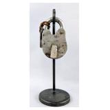 Metal Lever Military Padlock With Key And Metal Display Stand, 3.5" Tall x 2" Wide x 0.875" Thick Metal Lever Military Padlock With Key And Metal Display Stand, 3.5" Tall x 2" Wide x 0.875" Thick