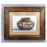 Original Zuni Design 1977 Watercolor Pottery Vase Painting Art Piece, Framed Under Glass, Frame Meas Original Zuni Design 1977 Watercolor Pottery Vase Painting Art Piece, Framed Under Glass, Frame Meas