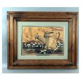 Original Watering Can Watercolor And Acrylic Painting Art Piece, Framed Under Glass, Frame Measures  Original Watering Can Watercolor And Acrylic Painting Art Piece, Framed Under Glass, Frame Measures