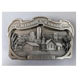 1987 Limited Edition Mahaska, Kansas Centennial Commemorative Belt Buckle, 3.75" x 2.25"  1987 Limited Edition Mahaska, Kansas Centennial Commemorative Belt Buckle, 3.75" x 2.25"