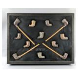 Native American Indian Clay Pipes, Qty. 12, In Glass Display Box, 16.375" x 12.25"  Native American Indian Clay Pipes, Qty. 12, In Glass Display Box, 16.375" x 12.25"