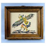 Native American Indian Sand Art "The Eagle Dance Ceremony", Multi-Color Sand Piece In Frame, Artist  Native American Indian Sand Art "The Eagle Dance Ceremony", Multi-Color Sand Piece In Frame, Artist