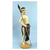 Native American Indian Man Sculpted Doll With Clothing And Spear, 10" Tall  Native American Indian Man Sculpted Doll With Clothing And Spear, 10" Tall
