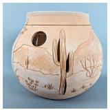 Western Style Incised Pottery Vase, Artist Marked, 6.25" Tall x 7" Wide  Western Style Incised Pottery Vase, Artist Marked, 6.25" Tall x 7" Wide