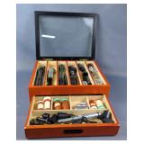 Reloading Tool Assortment, In Wood Organizer With Hinged Glass Lid And Pull-Out Draweranizer With Hi