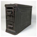 Metal Ammo Cans, Marked TBC And Reeves With Flaming Bomb Insignia, 4" x 7" x 11" And 6" x 7" x 12", 