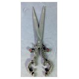 Intricate Scissors With Gothic Sword Design With 6" Blades, In Metal Scabbard, And Letter Opener Wit