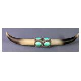 Engraved Horn Design Knife With 6" Blade, In Horn Shaped Scabbard 