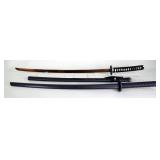 Katana With 27" Blade, In Wood Scabbard, And Training Katana With 28.75" Wood Blade 