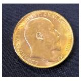 1904 King Edward VII Gold Sovereign Coin, Fineness 916.7, Pure Gold Content 7.3224 grams 
