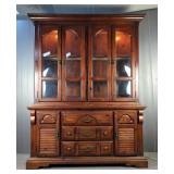 Illuminated China Cabinet With Convex Glass Display Doors And Lower Storage