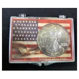 2003 American Eagle $1 Silver Coin, 1 oz Fine Silver, In Display Case, 1965 Kennedy Half Dollar, And