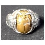 Sterling Silver And Gold Tone Scarab Ring, Size 11.5 