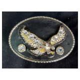 Eagle And Cross With Turquoise Accent, Made In Italy Belt Buckles