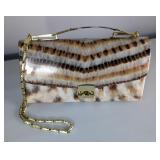 Pheasant Feather Clutch Purse with Gold Chain 