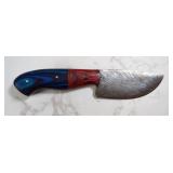 Custom Damascus Fixed Blade Knife, 3" Blade, In Leather Sheath 