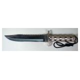 Clip Point Survival Knife With Sawback, Handle Holds Compass, Matches, Hooks, And More, 8" Blade, In