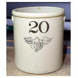 20 Gallon Stoneware Crock With Leaf Design 