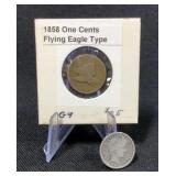 1858 Flying Eagle Penny And 1899 Barber Dime