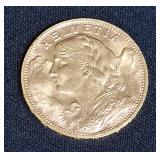 1927 Switzerland 20 Francs Gold Coin