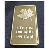 One Troy Ounce .999 Gold Bar 