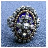 Blue Enamel Diamond Ring, Sz 6