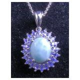 Larimar And Tanzanite 925 Sterling Silver 18" Pendant Necklace 