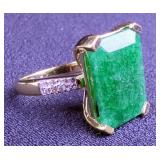 14K Gold Over Sterling Silver Emerald and Diamond Ring, Sz 7