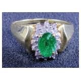 Emerald And Diamond Gold Ring, Size 8.5, Marked 925 