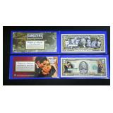Colorized $2 U.S. Bank Notes With Gangsters And Gone With the Wind Images 