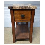 Side Table with Faux Stone Top and Drawer 