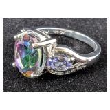 14K White Gold Over Sterling Silver Mystic Topaz & Tanzanite Ring, Size 7