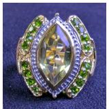 14K Yellow Gold Over Sterling Silver Topaz And Chrome Diopside Ring, Size 6 
