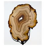 Brazilian Banded Agate Slice On Metal Display Stand, 13.25" Tall 
