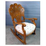 Carved Wood Rocking Chair With Cushion 