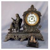 Ansonia Shakespeare Figural Mantel Clock And Liberty Bell Figurine 