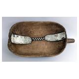 Rare Mid-20th Century Hand-Carved Tutsi Wooden Bowl With Tin Repairs, 15" x 7.75" 