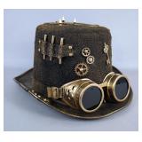 Steampunk Top Hat With Goggles And Brass-Tone Accents, 6.25" Tall x 12" Long x 10.5" Wide 