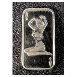 Ace Of Diamonds Pinup One Gram .999 Fine Silver Bar, Marked LTD 500 