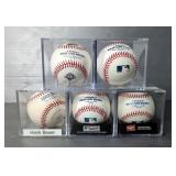 Jason Vargas, Brandon Finnegan, Jose Peraza, Jakob Junis, Hank Bauer Autographed Baseballs In Displa