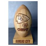 Kansas City Chiefs Laser Engraved Wood Football Autographed By Rudy Niswanger, Brandon Albert, Brian