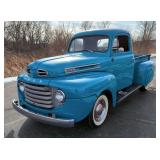 1948 Ford 2 Door F-1 Truck, 239 Cubic Inch 100 HP V-8 Engine, 4 Speed Floor Shift, 6 Volt, Turquoise